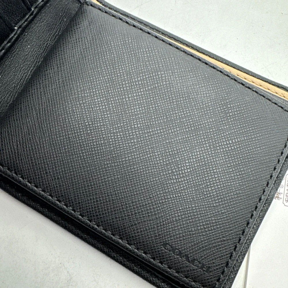 Black Coach Men's Leather Wallet F74768 New Bi-fold With Insert